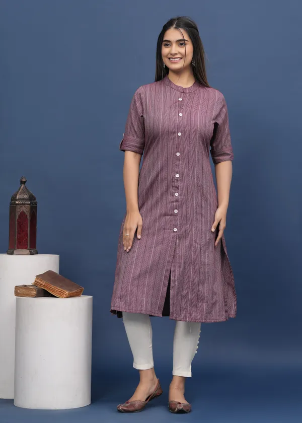 Maroon_Khadi_Cotton_Striped_A-line_Kurti_for_Women