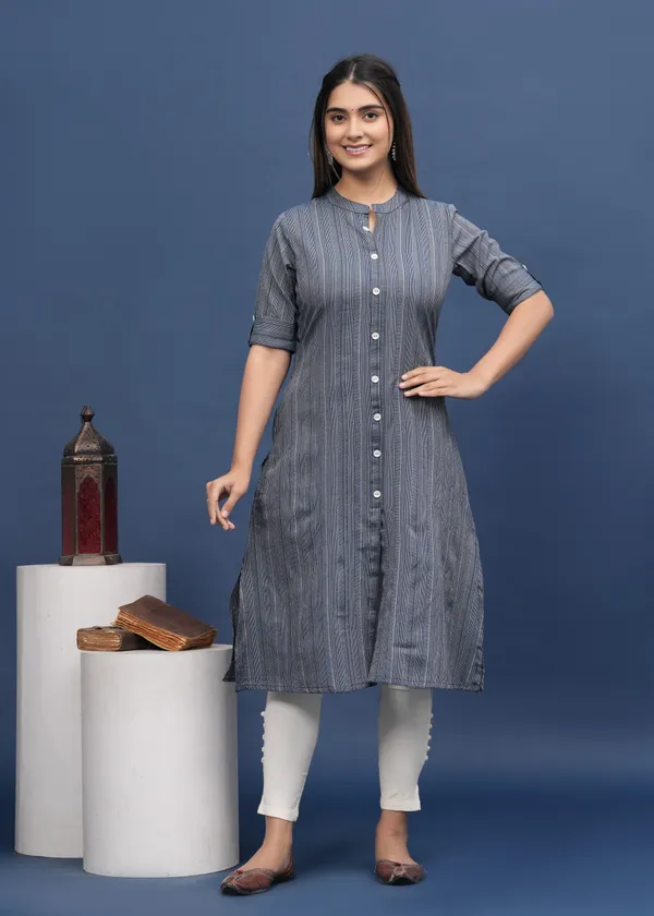Dark_Blue_Khadi_Cotton_Striped_A-line_Kurti_for_Women