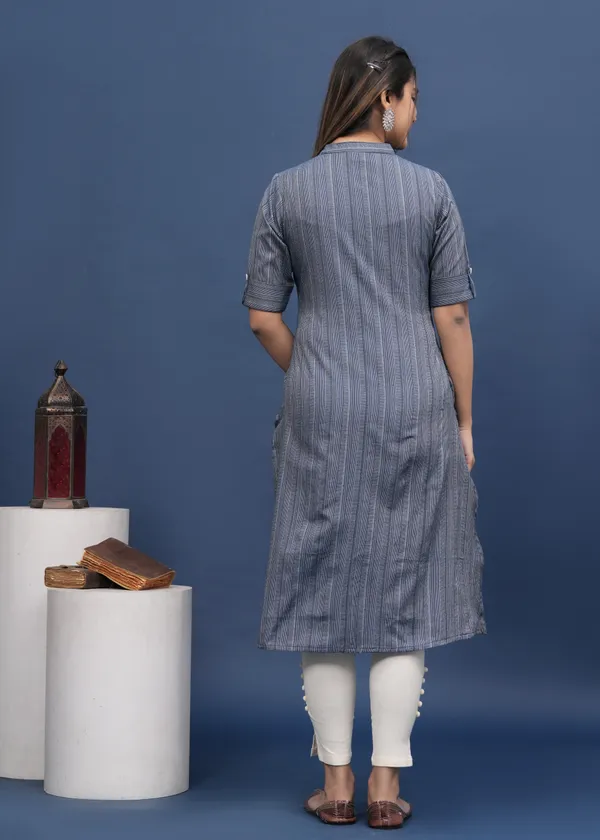 Dark_Blue_Khadi_Cotton_Striped_A-line_Kurti_for_Women