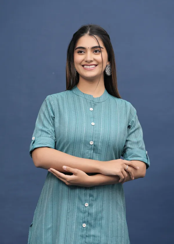White_&_Light_Blue_Khadi_Cotton_Striped_A-line_Kurti_for_Women