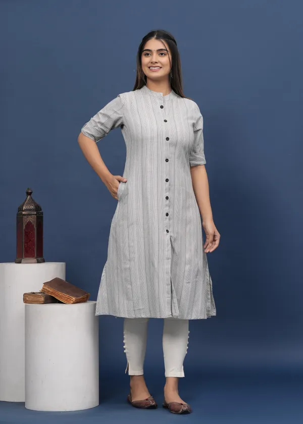 Grey_&_White_Khadi_Cotton_Striped_A-line_Kurti_for_Women