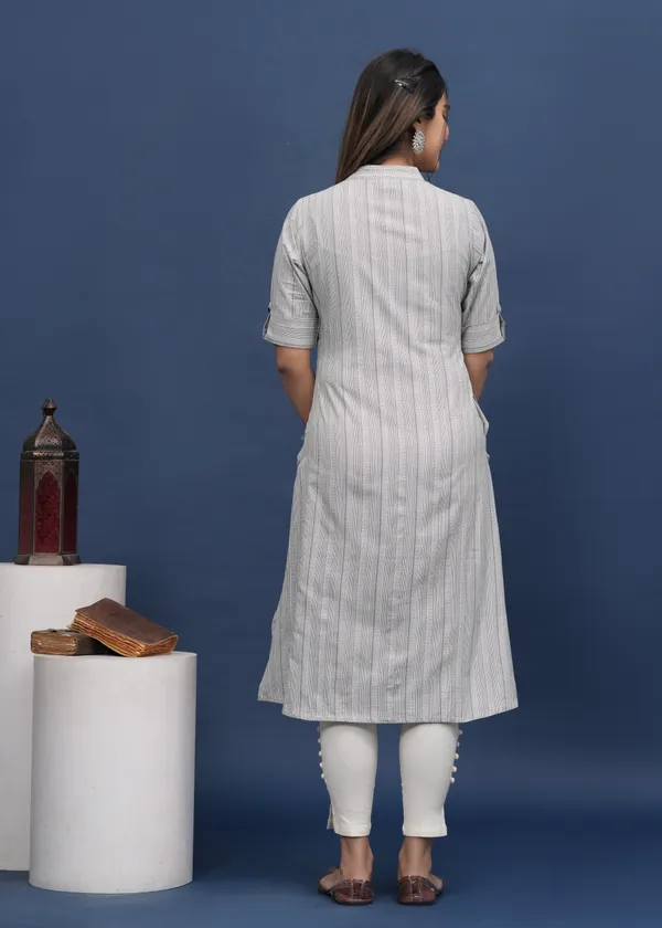 Grey_&_White_Khadi_Cotton_Striped_A-line_Kurti_for_Women