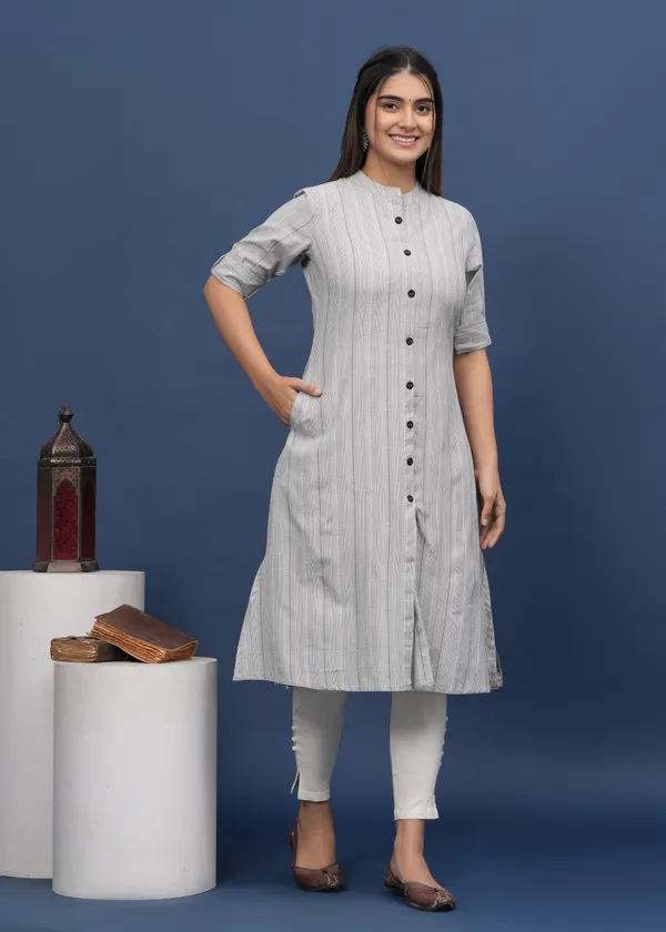 Grey_&_White_Khadi_Cotton_Striped_A-line_Kurti_for_Women