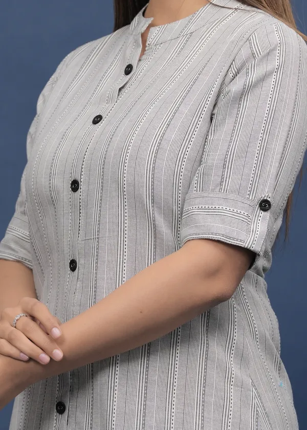 Grey_&_White_Khadi_Cotton_Striped_A-line_Kurti_for_Women