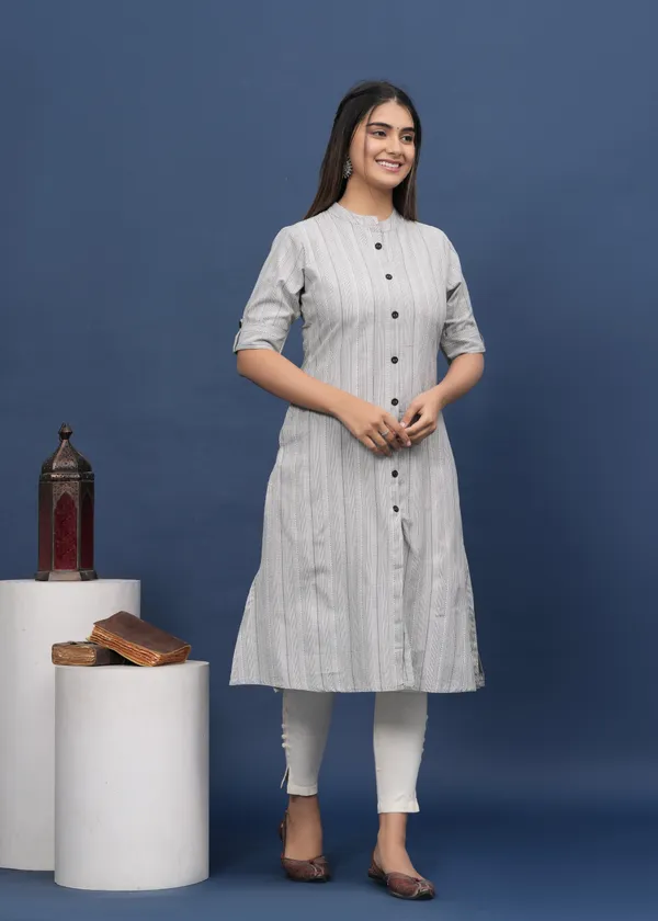 Grey_&_White_Khadi_Cotton_Striped_A-line_Kurti_for_Women