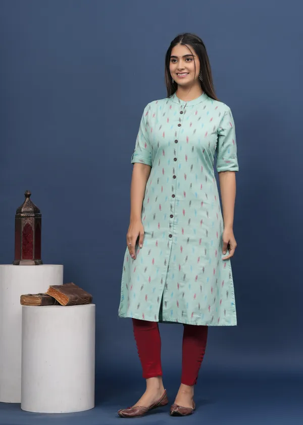Light_Green_Khadi_Cotton_Abstract_A-line_Kurti_for_Women