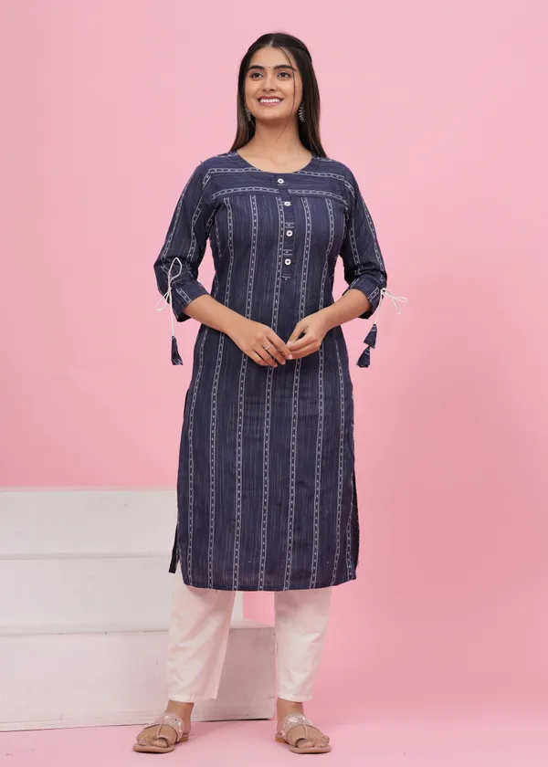 Dark_Blue_Khadi_Cotton_Embroidered_Kurta_Pant_Set_for_Women