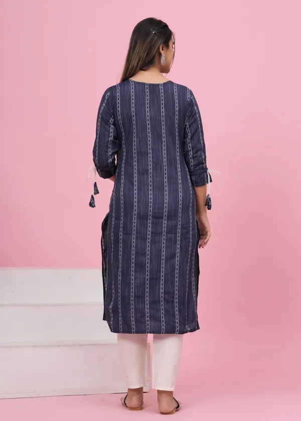 Dark_Blue_Khadi_Cotton_Embroidered_Kurta_Pant_Set_for_Women