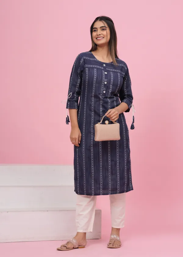 Dark_Blue_Khadi_Cotton_Embroidered_Kurta_Pant_Set_for_Women