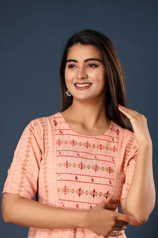 Orange_&_Gold_Khadi_Cotton_Embroidered_Flared_Kurta_for_Women