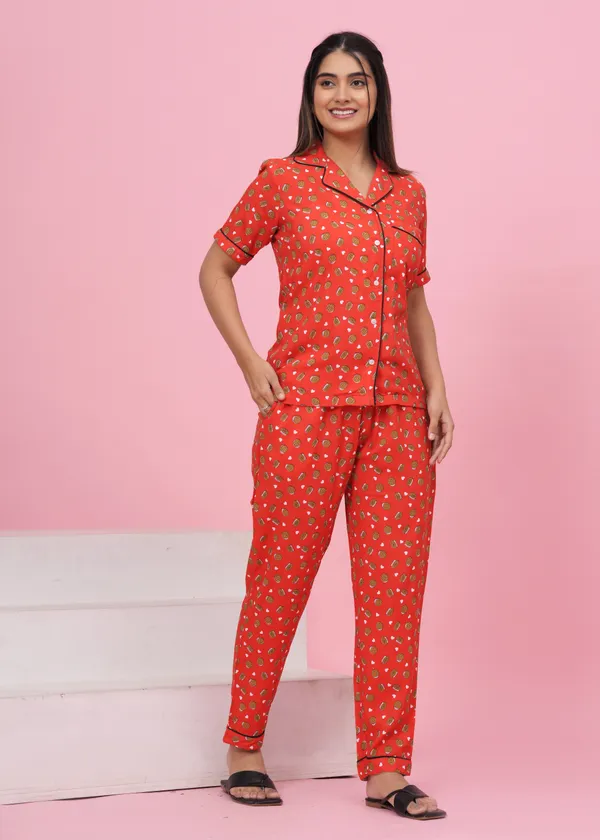 Orange_Rayon_Printed_Shirt_&_Pyjama_set_for_Women