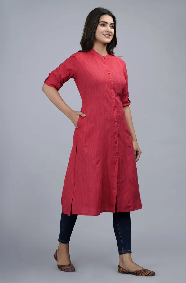 Red_Khadi_Cotton_Solid_A-line_Kurta_for_Women