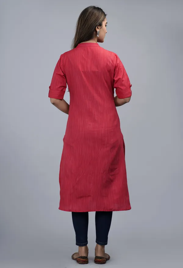 Red_Khadi_Cotton_Solid_A-line_Kurta_for_Women