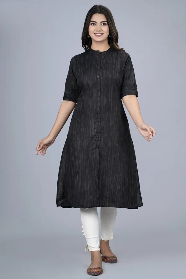 Black_Khadi_Cotton_Solid_A-line_Kurta_for_Women