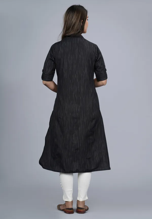 Black_Khadi_Cotton_Solid_A-line_Kurta_for_Women
