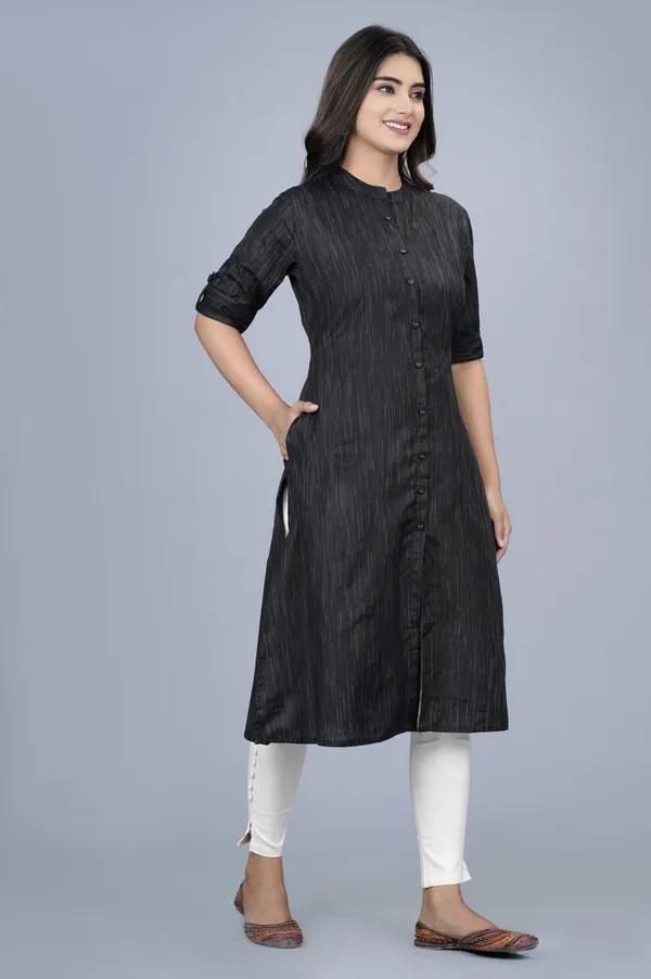 Black_Khadi_Cotton_Solid_A-line_Kurta_for_Women