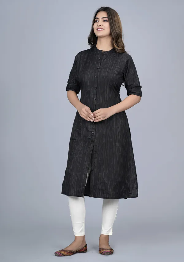 Black_Khadi_Cotton_Solid_A-line_Kurta_for_Women