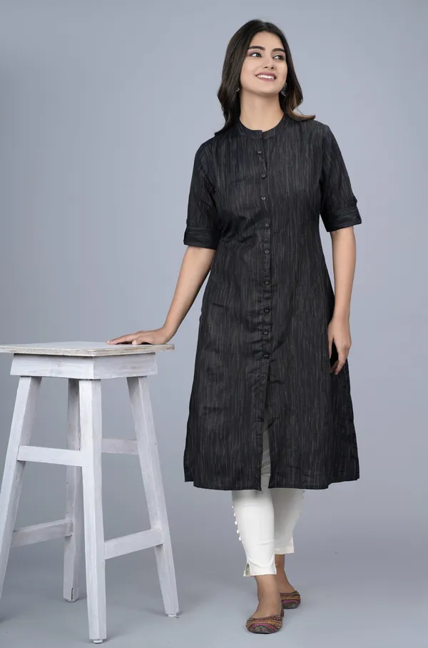 Black_Khadi_Cotton_Solid_A-line_Kurta_for_Women