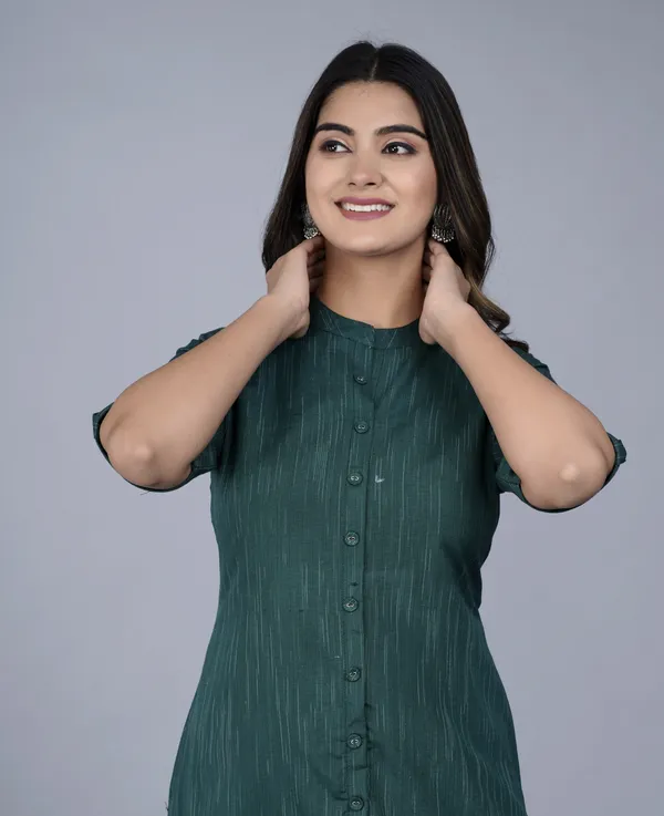 Dark_Green_Khadi_Cotton_Solid_A-line_Kurta_for_Women