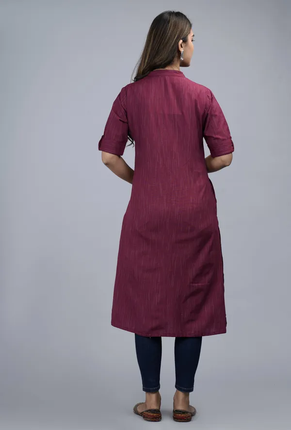 Maroon_Khadi_Cotton_Solid_A-line_Kurta_for_Women