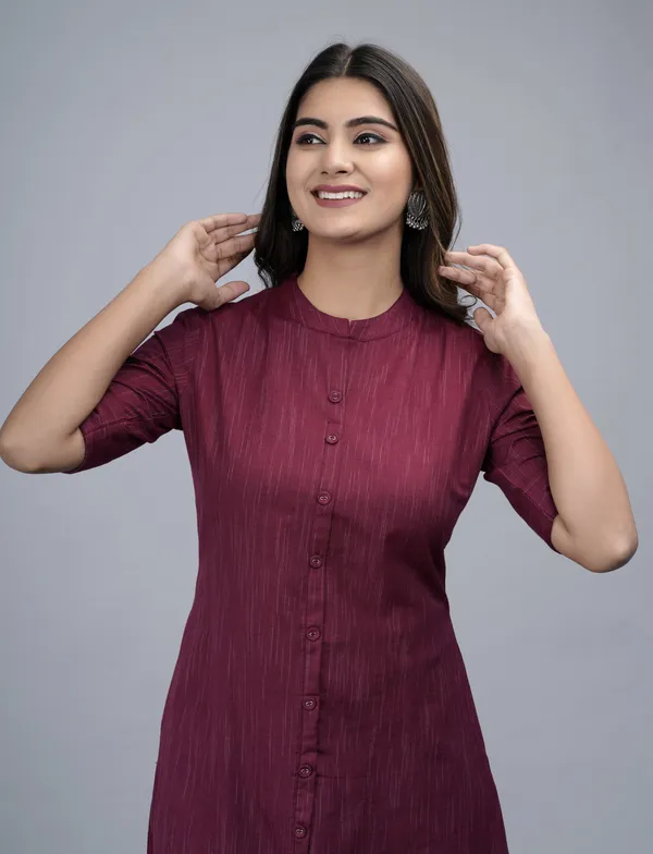 Maroon_Khadi_Cotton_Solid_A-line_Kurta_for_Women