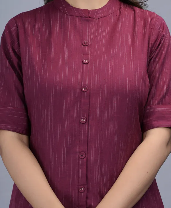 Maroon_Khadi_Cotton_Solid_A-line_Kurta_for_Women