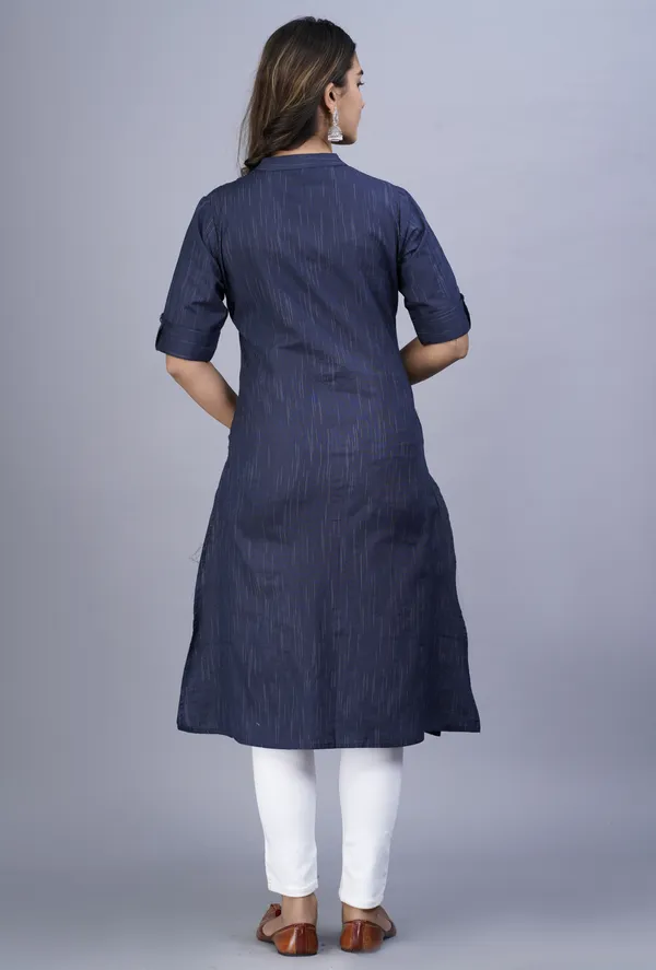 Dark_Blue_Khadi_Cotton_Solid_A-line_Kurta_for_Women