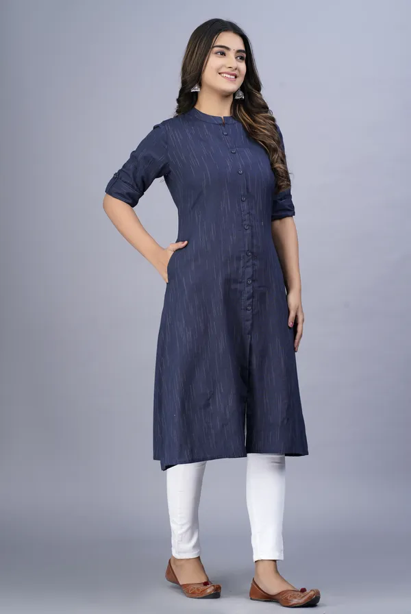 Dark_Blue_Khadi_Cotton_Solid_A-line_Kurta_for_Women
