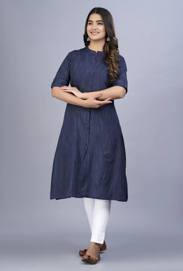 Dark_Blue_Khadi_Cotton_Solid_A-line_Kurta_for_Women