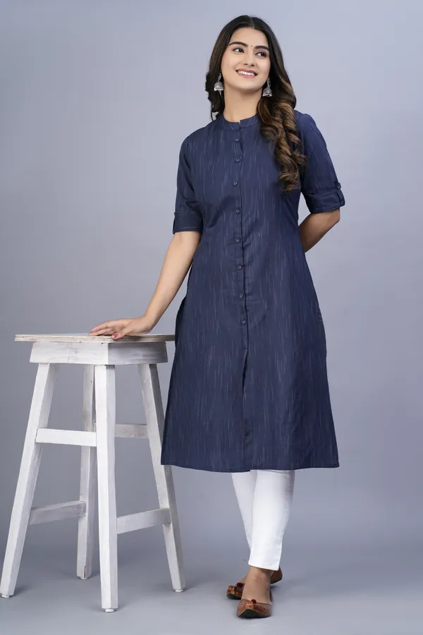 Dark_Blue_Khadi_Cotton_Solid_A-line_Kurta_for_Women