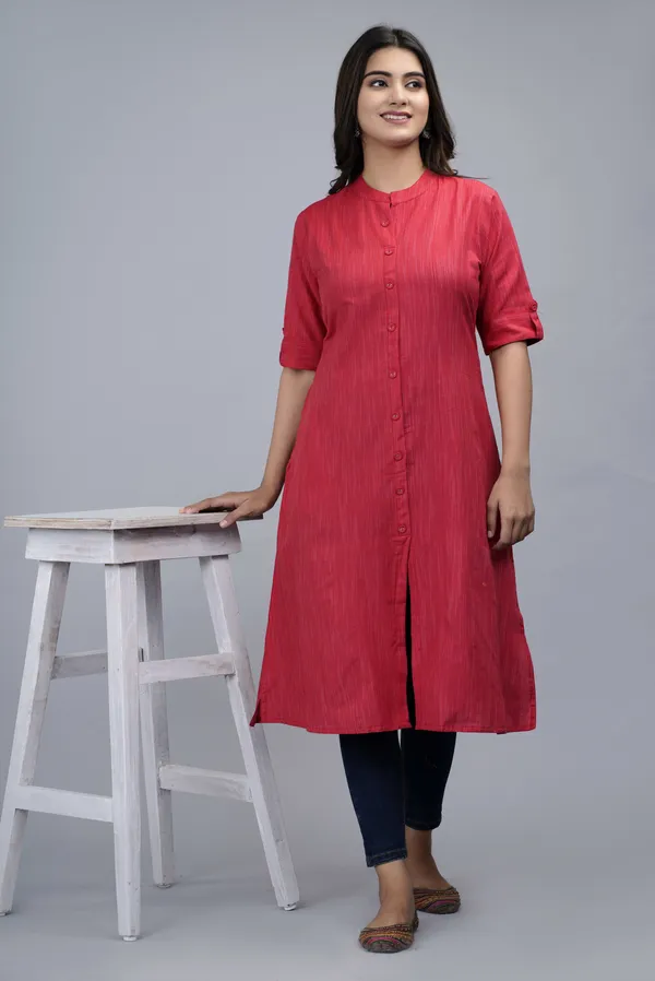 Red_Khadi_Cotton_Solid_A-line_Kurta_for_Women