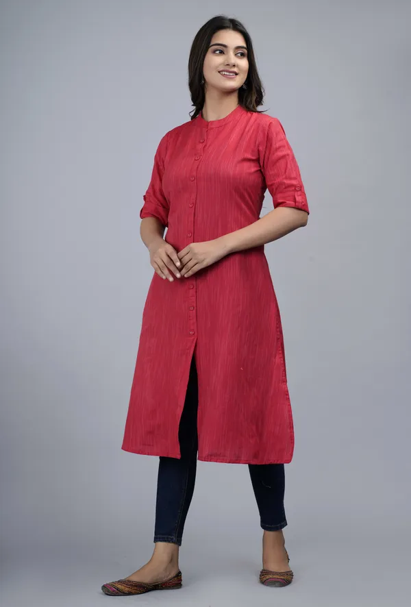 Red_Khadi_Cotton_Solid_A-line_Kurta_for_Women