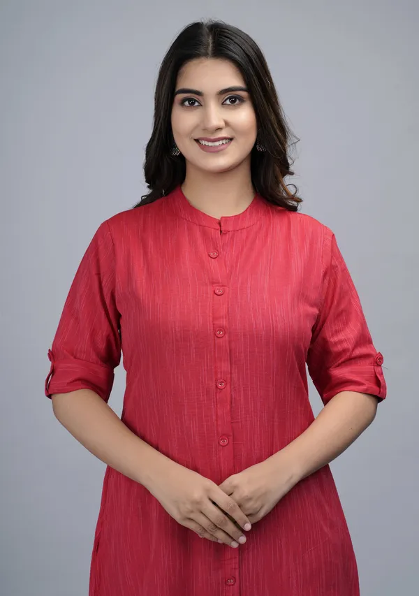 Red_Khadi_Cotton_Solid_A-line_Kurta_for_Women