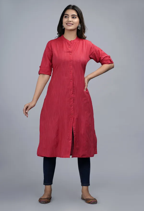Red_Khadi_Cotton_Solid_A-line_Kurta_for_Women