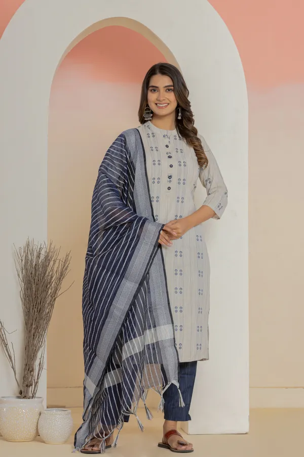 Dark_Blue_&_White_Khadi_Cotton_Woven_Kurti_Pant_Dupatta_Set_for_Women