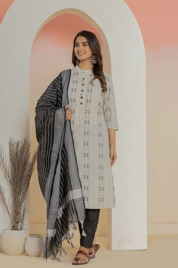 Black_Khadi_Cotton_Woven_Kurti_Pant_Dupatta_Set_for_Women