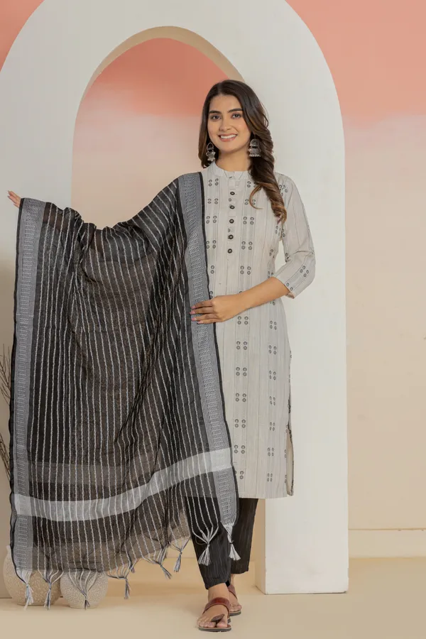 Black_Khadi_Cotton_Woven_Kurti_Pant_Dupatta_Set_for_Women