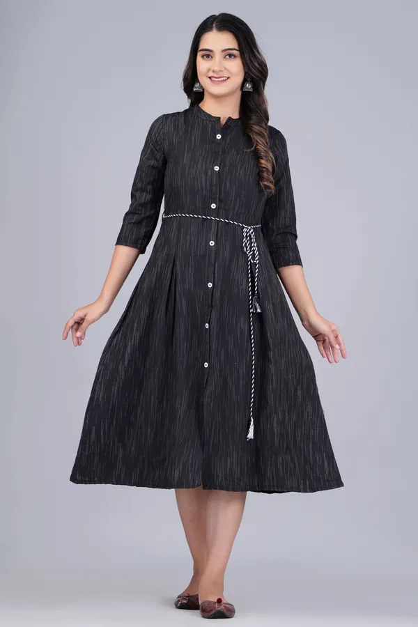Black_Khadi_Cotton_Solid_Flared_Kurta_for_Women