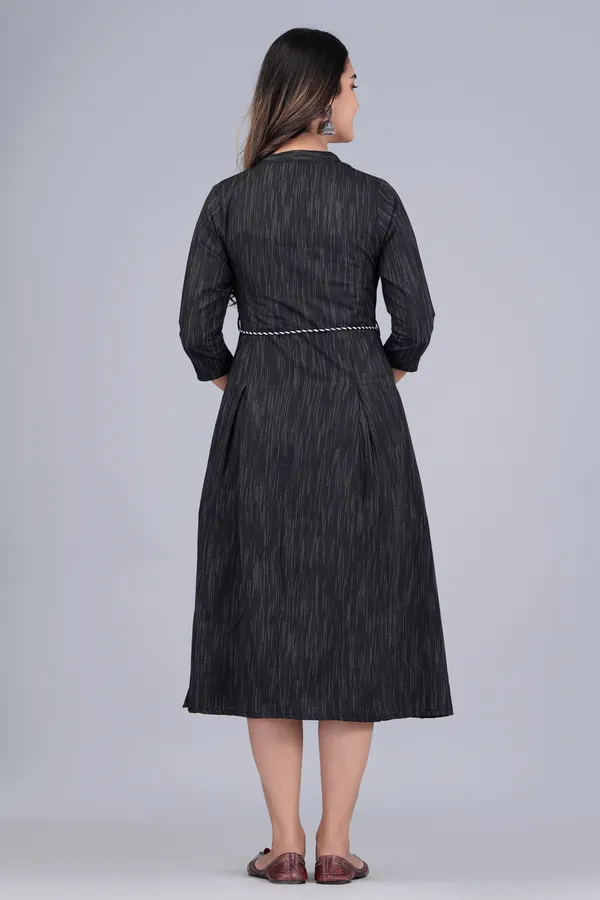 Black_Khadi_Cotton_Solid_Flared_Kurta_for_Women