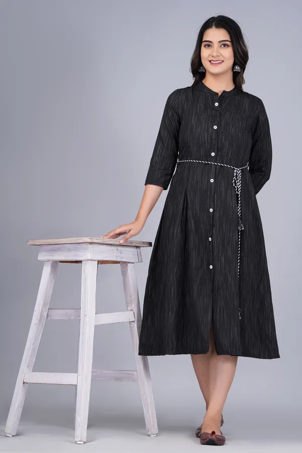Black_Khadi_Cotton_Solid_Flared_Kurta_for_Women