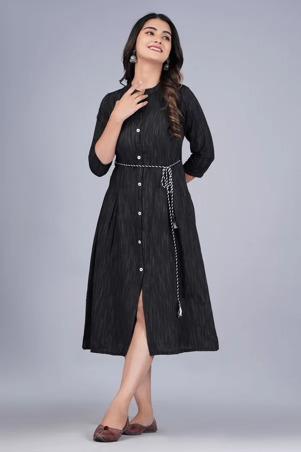 Black_Khadi_Cotton_Solid_Flared_Kurta_for_Women