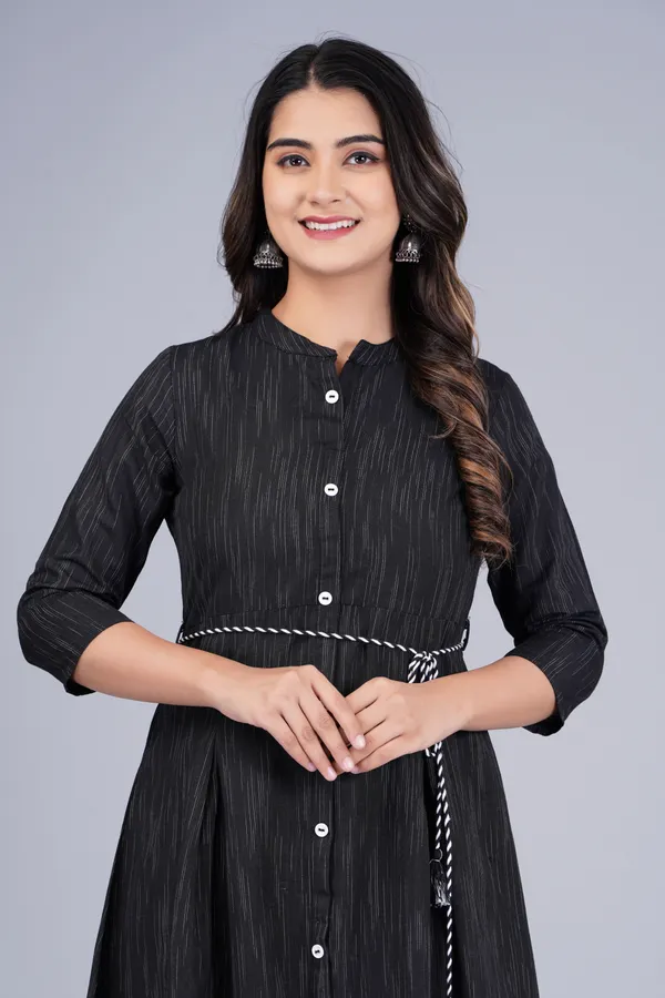 Black_Khadi_Cotton_Solid_Flared_Kurta_for_Women