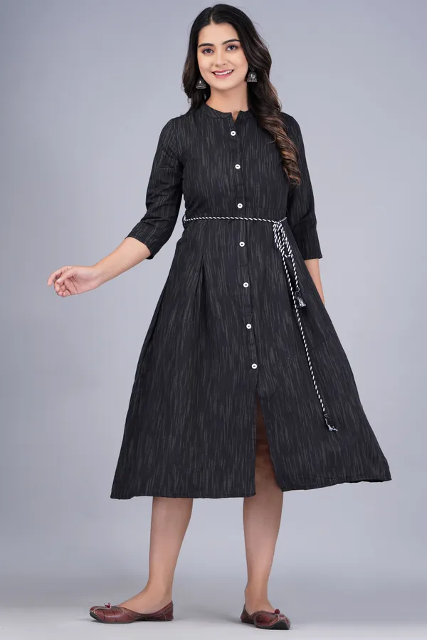 Black_Khadi_Cotton_Solid_Flared_Kurta_for_Women