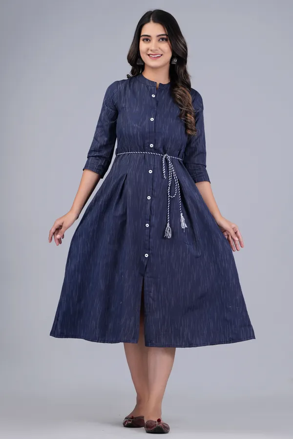 Dark_Blue_Khadi_Cotton_Solid_Flared_Kurta_for_Women