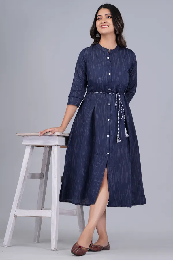 Dark_Blue_Khadi_Cotton_Solid_Flared_Kurta_for_Women