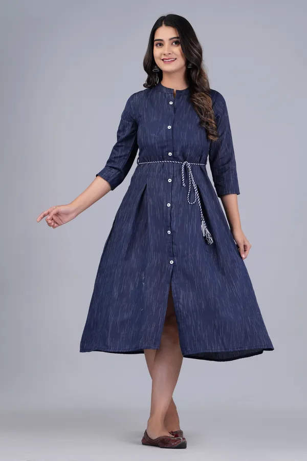Dark_Blue_Khadi_Cotton_Solid_Flared_Kurta_for_Women
