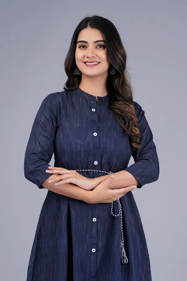 Dark_Blue_Khadi_Cotton_Solid_Flared_Kurta_for_Women