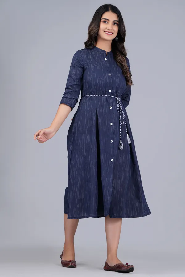 Dark_Blue_Khadi_Cotton_Solid_Flared_Kurta_for_Women