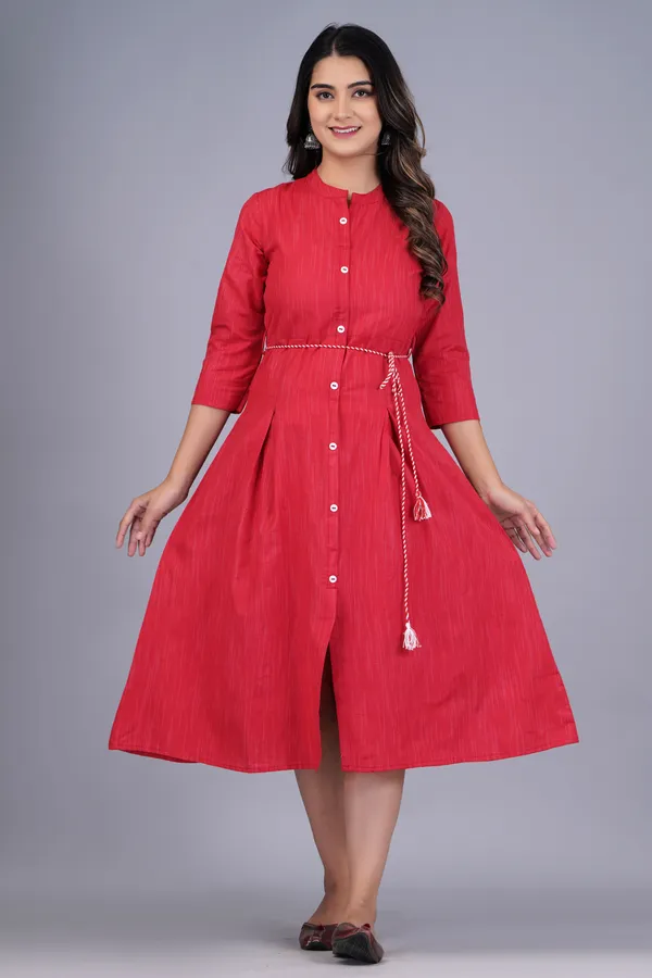 Red_Khadi_Cotton_Solid_Flared_Kurta_for_Women