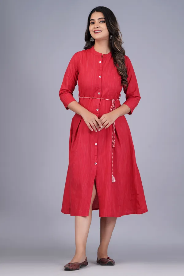 Red_Khadi_Cotton_Solid_Flared_Kurta_for_Women